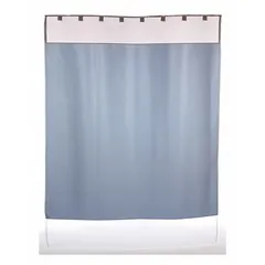 This plastic shower curtain system is designed for institutional settings such as hospitals, nursing homes, and commercial locker rooms. It features a hook-and-loop mounting style for easy installation and replacement in high-traffic wet areas.