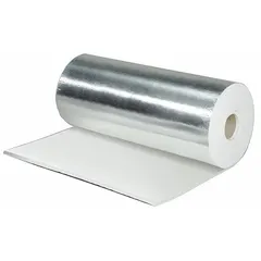 3M Firestop Wrap E-5A-4 is a flexible wrap for passive fire protection. It measures 20 ft long by 24.5 in wide, is silver in color, and carries a 2-hour fire rating. Used to protect penetrations in fire-rated walls and floors, such as plastic pipes and cables.
