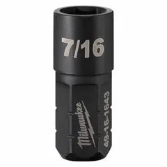 This 7/16 in, 6-point, short-pattern impact socket features a friction retention design for secure bit hold. With an overall length of 1 41/64 in, it is suited for fastening and loosening SAE hex fasteners using impact wrenches in automotive, construction, and industrial assembly applications.