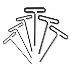 This 12-piece T-shaped hex key set includes both metric and SAE sizes with standard and long ends. The black oxide finish provides corrosion resistance. Suitable for tightening or loosening hex socket screws and bolts in maintenance, assembly, and repair tasks. Supplied in a pouch for storage.