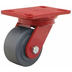 Swivel plate caster with side brake, featuring a 4-inch diameter, 2-inch wide nylon wheel in black. Ball bearing type for smooth rolling. Slot-type rectangular mounting plate. Suitable for industrial carts, racks, and equipment requiring maneuverability and locking in warehouses and factories.