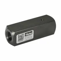Steel-bodied check valve with SAE O-Ring Boss connections on inlet and outlet. Rated for 5000 psi and 5 gpm with #6 port size. Allows flow in one direction and prevents backflow in hydraulic circuits