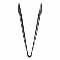 These 9-inch serving tongs are made of black plastic and are NSF certified for use in commercial foodservice environments. They are dishwasher safe for convenient cleaning. Suitable for handling salads and other food items in cafeterias, catering operations, and similar settings