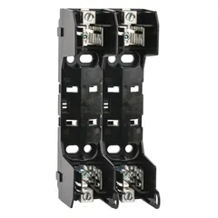 2-pole open block design fuse holder for UL Class RK1 and RK5 fuses. Rated 600 V AC with box lug terminals, non-indicating. Used in industrial power distribution, motor control centers, and panelboards for overcurrent protection.