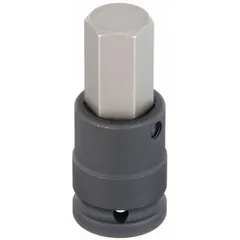 This hex impact bit socket features a 24 mm tip size and 3-1/2 in overall length. The replaceable insert design allows for quick tip changes. Suitable for driving hex fasteners with impact tools in automotive and industrial applications.