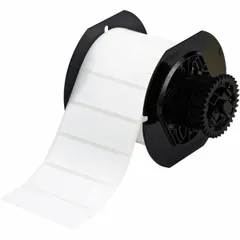 Thermal transfer precut label roll with rubber permanent adhesive, 1 in x 3 in, 1500 labels. Compatible with BBP33/i3300 printer series. Used for industrial identification, asset tagging, and safety labeling.