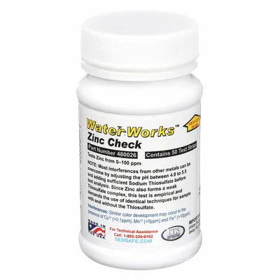 INDUSTRIAL TEST SYSTEMS Test Strips: Zinc, 0 to 100 ppm Zinc, Strip, 50 Tests - Single-Parameter Test Strips