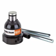Mechanical miniature bottle jack with 10-ton load capacity and 1 3/16-inch maximum lift. Steel body construction. Used for lifting heavy components in confined spaces during parts repair and maintenance tasks.