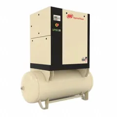 This horizontal rotary screw air compressor delivers 30 hp and 116 cfm, with a 120-gallon tank. It operates on 200V AC three-phase power and is supplied without an integrated dryer. Suitable for continuous-duty industrial applications such as powering pneumatic tools, automation equipment, and air-operated machinery.