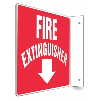 CONDOR Safety Sign: PETG, Mounting Holes Sign Mounting, 8 in x 12 in Nominal Sign Size - L-Shape Projection Fire Extinguisher Signs