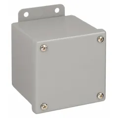 This WIEGMANN steel enclosure measures 4 x 4 x 4 inches and is rated NEMA 12/13 for protection against dust, dirt, and non-corrosive liquids. It features a solid cover secured with screws and does not include knockouts. Suitable for indoor industrial applications such as housing electrical controls, terminals, and instruments.