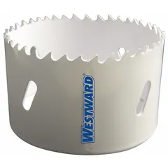 This bi-metal hole saw cuts through wood, metal, and plastic. It has a 3 1/4-inch diameter, 4/6 teeth per inch, and a maximum cutting depth of 1 1/2 inches. The 5/8-18 thread arbor connection allows use with compatible arbors. Suitable for electrical, plumbing, and HVAC installations requiring clean holes.