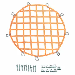 This 4 ft long, orange perimeter netting is designed for worker fall protection around hatch openings or elevated work areas. It features a 5 in mesh size and round shape, complying with OSHA 1910.144 standards. The net is a net system component for worker protection.
