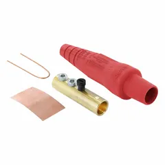This female plug from the 16 Series is rated 300 A at 600V AC/600V DC. It features a double set screw termination for secure cable attachment. The red connector is designed for single-pole inline applications in power distribution and heavy machinery.