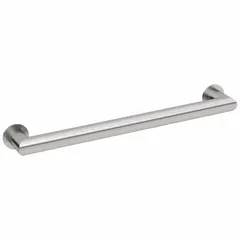 This straight grab bar is constructed of satin stainless steel with anti-microbial properties. It measures 12 inches in length with a 1 1/4 inch diameter and supports up to 800 lb. Suitable for installation in bathrooms, showers, and other areas requiring secure support.