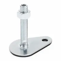 This non-skid male leveling mount features a 3,597 lbf load capacity, 3/4"-10 thread size, and a teardrop base with a Buna-N thrust pad. It includes mounting holes and a nut. Used for leveling and stabilizing industrial machinery, conveyors, and equipment, providing vibration dampening and non-skid support