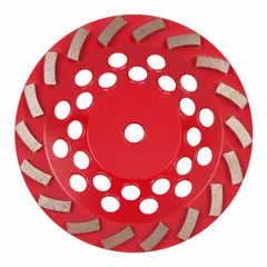 This 7-inch diameter turbo cup grinding wheel from MILWAUKEE's Diamond Max™ series features 18 diamond segments and a 5/8"-11 arbor. Designed for aggressive material removal and surface preparation on concrete, masonry, and stone. Suitable for leveling, coating removal, and edge work in construction and renovation applications.