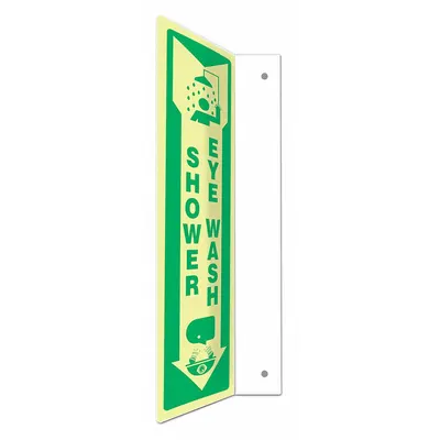 CONDOR Safety Sign: PETG, Mounting Holes Sign Mounting, 18 in x 4 in Nominal Sign Size - L-Shape Projection Shower Eye Wash Signs