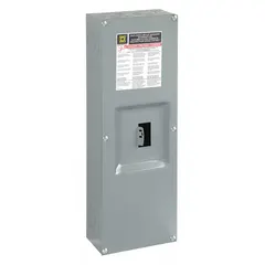 Indoor surface-mount enclosure rated 200 A with 2 spaces for Square D QBL, QDL, QGL, and QJL circuit breakers. Used in electrical distribution systems to house branch circuit breakers for overcurrent protection.