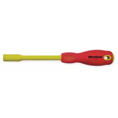 This insulated nut driver features a 5/16 in SAE hex tip and a solid round shank. The standard, non-magnetized tip is suited for tightening or loosening nuts and bolts in electrical and mechanical applications where insulation is required.