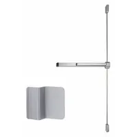 Rim-type exit device with touchbar style for doors up to 3 ft wide. Constructed of aluminum with a dummy pull outside trim. ADA compliant. Suitable for use on commercial doors requiring panic hardware