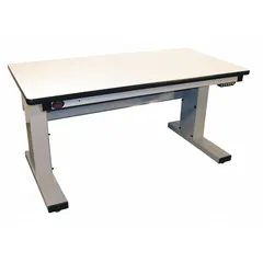 Open-base workstation with a gray laminate top measuring 60 inches by 30 inches. Supports an overall load capacity of 1,000 pounds. Suitable for industrial assembly, testing, packaging, and other bench work requiring a flat, durable work surface.
