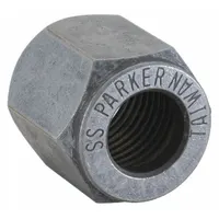 Stainless steel compression fitting nut from the Ferulok series, designed for flareless bite-type connections on 1/2 in OD tubing. Features a 3/4"-16 thread size. Used in industrial fluid systems for leak-tight sealing in hydraulic and pneumatic lines