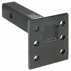 Steel pintle mount with a 2 in x 2 in shank diameter and 2 in x 10 in size. Includes a 5-3/4 in plate. Used for mounting pintle hooks to vehicle frames in towing applications for heavy trailers and equipment.