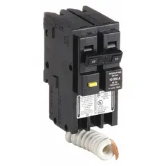 The SQUARE D HOM250GFI is a 50 A, 2-pole miniature circuit breaker from the HOM Series, rated for 120/240V AC single-phase systems with a 10kA interrupting capacity. Designed for plug-in installation in Homeline Load Centers, it provides overcurrent and short-circuit protection for branch circuits in residential and light commercial applications.