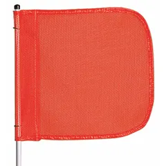Non-lighted blank warning whip with an 8 ft overall height. Orange flag measures 11 in high by 12 in wide on a 98 1/4 in whip length. Hex base provides stable placement on flat surfaces. Suitable for visual hazard marking in industrial environments.
