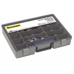 UL Class & Midget Fuse Kit containing FRN-R series RK5 fuses covering a 10 A to 100 A range. Includes a 6 in wire stripper and a fuse puller. Used for overcurrent protection in industrial electrical systems such as motors, feeders, and branch circuits.