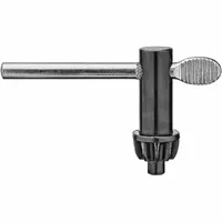 This T-handle drill chuck key is used to tighten or loosen the chuck on compatible drills, enabling quick bit changes. The 15/64-inch pilot size fits corresponding chucks. Its universal design suits various drilling applications