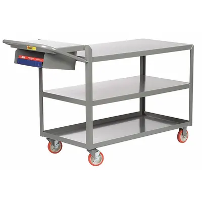 LITTLE GIANT 3-Shelf Utility Cart with Lipped & Flush Metal Shelves - Order-Picking Utility Carts with Lipped & Flush Metal Shelves