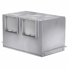 This inline cabinet fan is designed for installation in rectangular ductwork to ventilate commercial and industrial spaces. It operates on 115V AC single-phase power, consumes 467 W, and delivers airflow at a single speed. The square duct size is 8 in x 8 in, and the discharge direction can be configured for horizontal or vertical airflow.