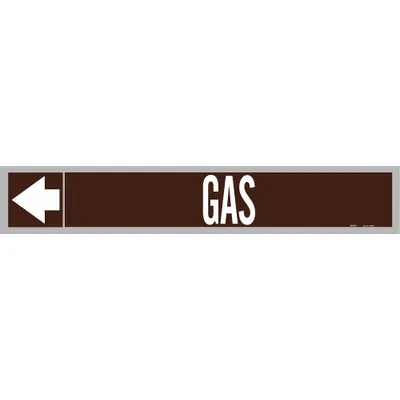 BRADY Pipe Marker: Gas, Brown, White, Fits 1 1/2 to 2 in Pipe O.D., 25 Pipe Markers - Gas Adhesive Pipe Markers on a Roll