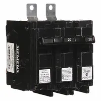 This 20 A, 120/240V AC, 2-pole miniature circuit breaker features a shunt trip and a bolt-on connection. It is part of the BL series, with a maximum AIR rating of 22kA at 120/240V AC. Designed for overcurrent protection in Siemens P1 panelboards, it is suitable for commercial and industrial electrical distribution systems