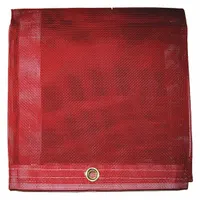 Standard-duty mesh tarp measuring 19.75 ft by 15.75 ft, made from 5 mil vinyl with a red PVC coating at 10 oz/sq yd. Designed for covering equipment, materials, or loads in industrial and construction settings, providing weather resistance while allowing airflow for outdoor storage and transport protection