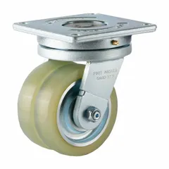 Swivel plate caster with dual polyurethane wheels, 125 mm diameter and 35 mm width, 175 mm mounting height. Designed for automated guided vehicles and autonomous mobile robots in material handling and industrial automation.