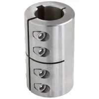 This one-piece rigid shaft coupling from CLIMAX METAL PRODUCTS features two 1/2 inch bore diameters with round keyed design, conforming to inch dimensions. It provides a solid, non-flexible connection for aligning and joining two shafts of equal diameter. Typical applications include conveyors, pumps, and gearboxes where precise alignment and torque transfer are required