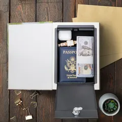 Steel diversion safe with key lock, 0.05 cu ft capacity, not fire rated. Suitable for discreet storage of small valuables in residential or commercial settings.