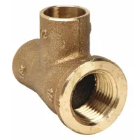Cast bronze tee with cup ends for 1-inch CTS copper tube and a 1-inch female NPT threaded outlet. Low-lead compliant for potable water systems. Used in plumbing and hydronic heating to create branch connections between copper tubing and threaded pipe