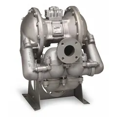 This air-operated double diaphragm pump features a 3-inch NPT connection and delivers 260 gpm. It is constructed with PTFE seats, PTFE check valves, and PTFE diaphragms with Neoprene backing. Suitable for transferring a wide range of fluids in industrial applications such as chemical processing, wastewater treatment, and mining.