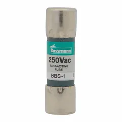 Fast-acting cylindrical fuse rated 1 A, 600 V AC, with a non-indicating design. Dimensions: 13/32 in x 1 3/8 in. Suitable for overcurrent protection in control panels, motor starters, and lighting circuits requiring rapid response to short circuits.