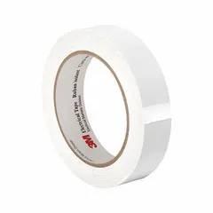 Polyester film electrical tape with acrylic adhesive, 2.5 mil thick, 0.5 inch wide, 72 yards long. White color. Suitable for high-temperature insulation and abrasion resistance in motor lead connections, coil wrapping, and transformer manufacturing.