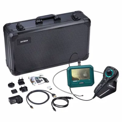 EXTECH Videoscope Kit: 640 x 480, 1 m Shaft Lg, 6 mm Shaft Dia, 6 mm Camera Dia - Borescopes with Articulating Probes