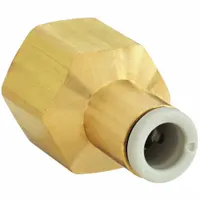 Brass push-to-connect adapter fitting with BSPT male thread. Connects 10 mm OD tubing to a 1/4" threaded port. Used in pneumatic systems and fluid handling for leak-free connections