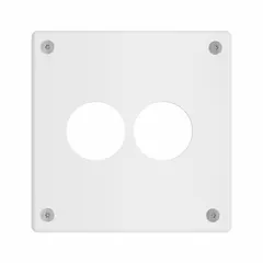 This LEGRAND tamper-resistant wall plate is constructed from steel with a white finish. It is a 2-gang jumbo size with a single circular opening, designed to cover and protect electrical outlets or switches in commercial and residential settings. The plate includes Allen head screws for secure installation.