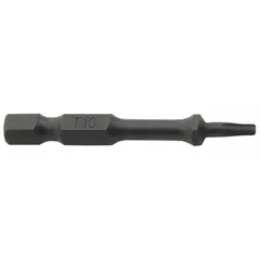 Impact-rated Torx bit with 1/4 in hex shank and 2 in overall length. Designed for driving Torx fasteners in heavy-duty applications using impact drivers. Suitable for automotive, construction, and industrial assembly tasks requiring high torque.