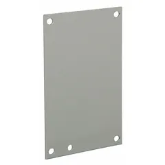This painted steel back panel provides a mounting surface for electrical components within enclosures. It measures 17 inches high by 18.5 inches wide, suitable for organizing terminal blocks, relays, and controllers in control panels.
