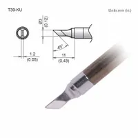 Knife-shaped soldering tip for precision tasks such as drag soldering on fine-pitch components. 3 mm width and 11 mm length. Compatible with HAKKO FX-9701 handpiece. Replacement tip for HAKKO soldering stations
